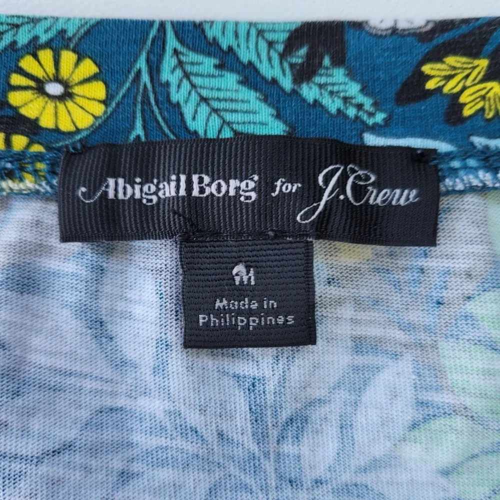 J‎ Crew T-Shirt Women M Blue Abigail Borg Prairie Moonlight Floral Cotton Top